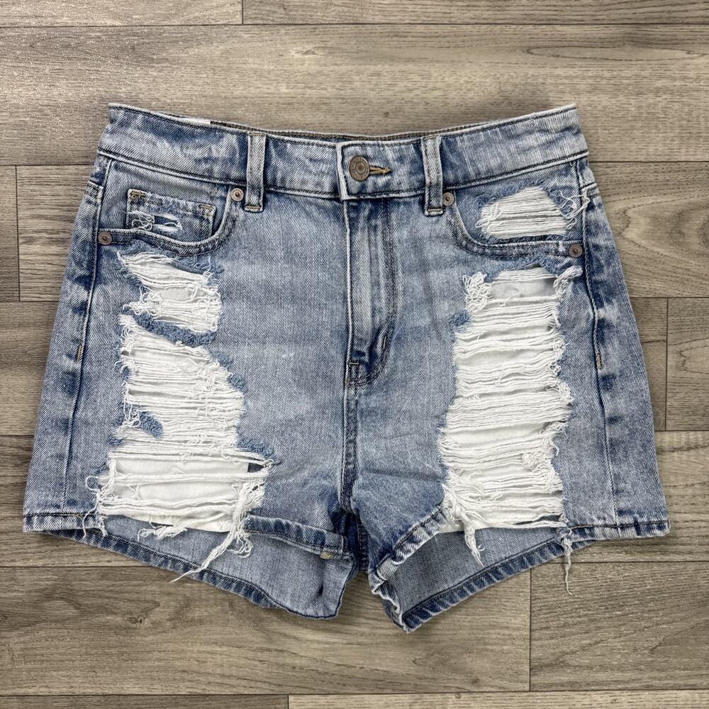 American Eagle Mom Jean Shorts High Rise Ripped Light Wash sz 0